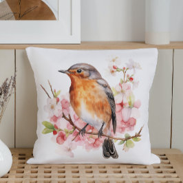 Watercolor Lente Vogels en Bloesems Kussen