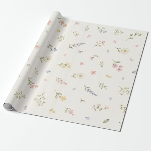 Watercolor lente wilde bloem cadeaupapier (Uitgerold)