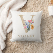 Watercolor lente wilde bloem nepgouden letter "V" Kussen (Deken)