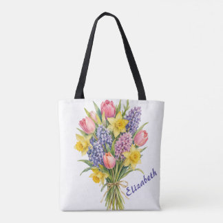 Watercolor lenteboeket Boho bloemen Tote Bag