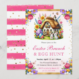 Watercolor Lentekonijnen Huis Paasbrunch Kaart