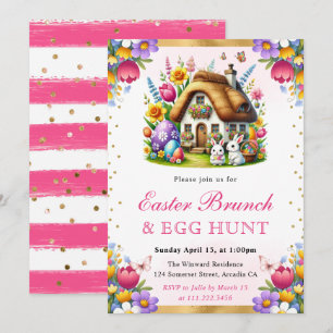Watercolor Lentekonijnen Huis Paasbrunch Kaart
