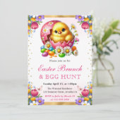 Watercolor Lentekuiken in Ei Paasbrunch Kaart (Staand voorkant)