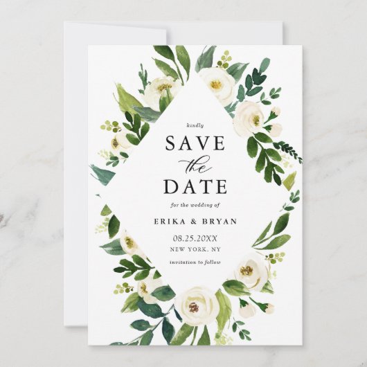 Watercolor Lentewitte Bloemen Frame Save The Date (Voorkant)