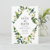 Watercolor Lentewitte Bloemen Frame Save The Date (Staand voorkant)