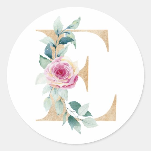Watercolor letter E met rozen Ronde Sticker (Voorkant)