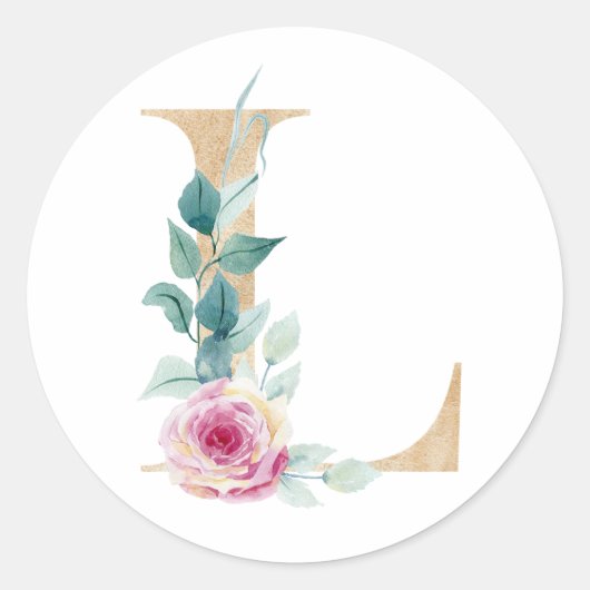 Watercolor letter L met rozen Ronde Sticker (Voorkant)