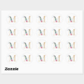 Watercolor letter M met rozen Ronde Sticker (Vel)