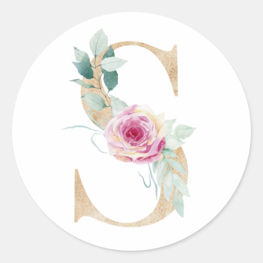 Watercolor letter S met rozen Ronde Sticker (Voorkant)