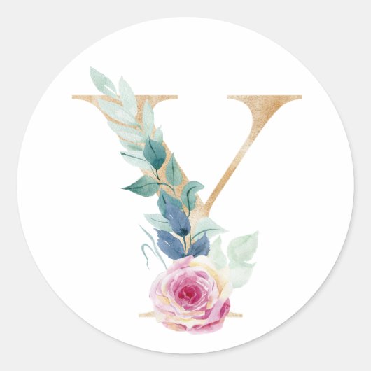 Watercolor letter Y met rozen Ronde Sticker (Voorkant)