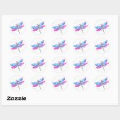 Watercolor libel roze blauw ronde sticker (Vel)