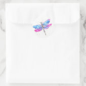 Watercolor libel roze blauw ronde sticker (Tas)