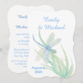 Watercolor Libelle Blauw Groen Natuur Bruiloft Kaart (Voorkant / Achterkant)