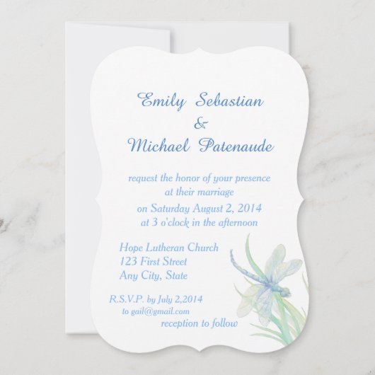 Watercolor Libelle Blauw Groen Natuur Bruiloft Kaart (Achterkant)