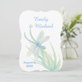Watercolor Libelle Blauw Groen Natuur Bruiloft Kaart (Staand voorkant)