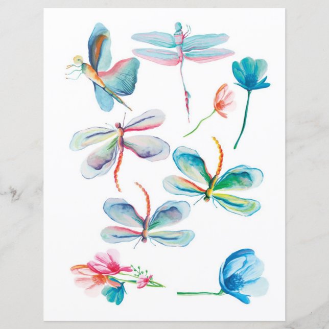 Watercolor libellen om uit te knippen en te collag (Voorkant)