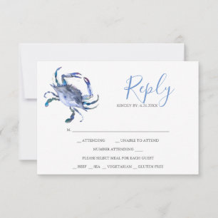 Watercolor Lichtblauwe Krab Antwoord RSVP Kaarten