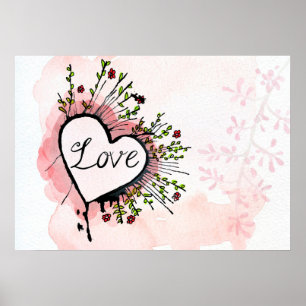 Watercolor Liefdeshart Poster