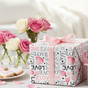 Watercolor Liefdesschrift en Roze Harten Valentijn Cadeaupapier