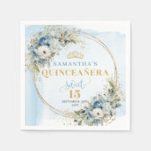 Watercolor Light Blue Floral Gold 15th Birthday  Servet (Voorkant)