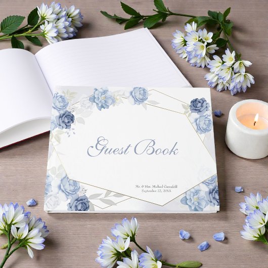 Watercolor Light Blue Floral Wedding Gastenboek