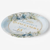 Watercolor Light Blue Flowers Gold Quinceañera  Papieren Bordje (Gekanteld)