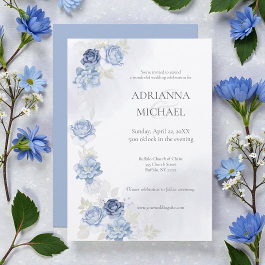Watercolor Light Blue Wedding Invitation Kaart