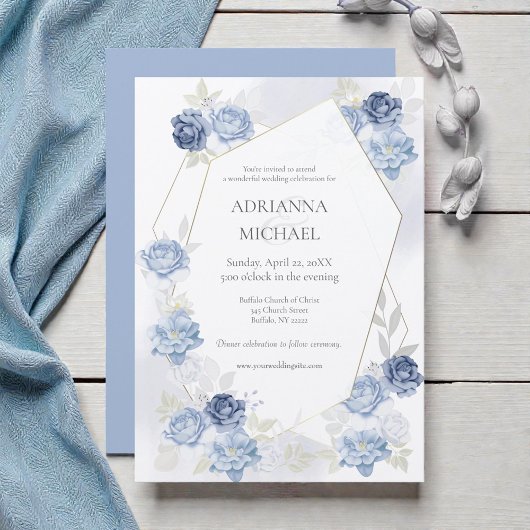 Watercolor Light Blue Wedding Invitation Kaart