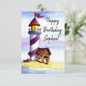 Watercolor Lighthouse Birthday Card Bedankkaart (Staand voorkant)