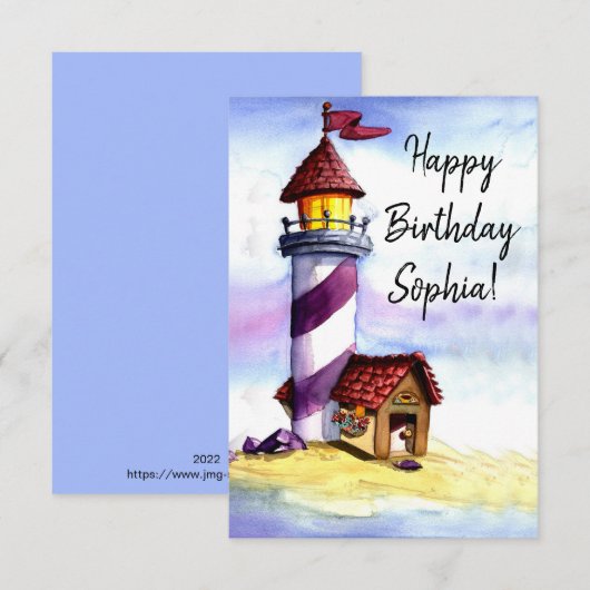 Watercolor Lighthouse Birthday Card Bedankkaart (Voorkant / Achterkant)