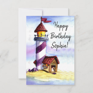 Watercolor Lighthouse Birthday Card Bedankkaart
