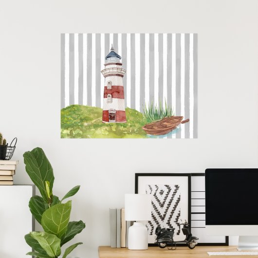 watercolor Lighthouse Poster (Thuiskantoor)