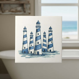 Watercolor Lighthouses Blue Ivory ID1202 Tegeltje