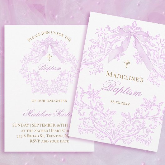  watercolor lilac bow Baptism Kaart