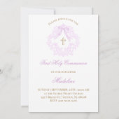 watercolor lilac crest First Holy Communion Kaart (Achterkant)
