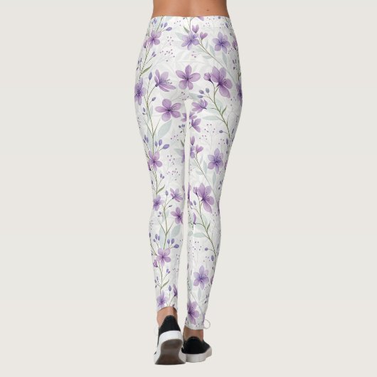 Watercolor Lilac Wildflower Pattern Leggings (Achterkant)