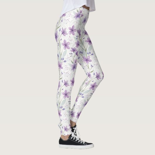 Watercolor Lilac Wildflower Pattern Leggings (Rechts)