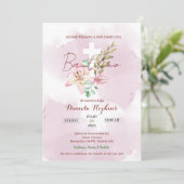 Watercolor lily baptism invitation kaart (Staand voorkant)