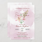 Watercolor lily baptism invitation kaart (Voorkant / Achterkant)