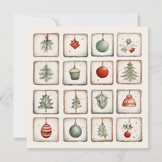 Watercolor Lineart Kerstpatroon Kaart (Voorkant)
