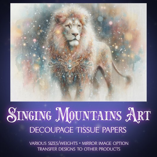 Watercolor Lion Christian Faith Art Decoupage Tissuepapier