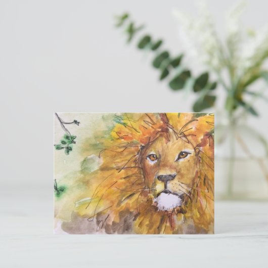 Watercolor Lion Postcard Briefkaart (Staand voorkant)