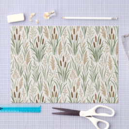 Watercolor Lisdodde Riet Botanisch Patroon Tissuepapier