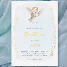 watercolor little angel Baptism baby boy