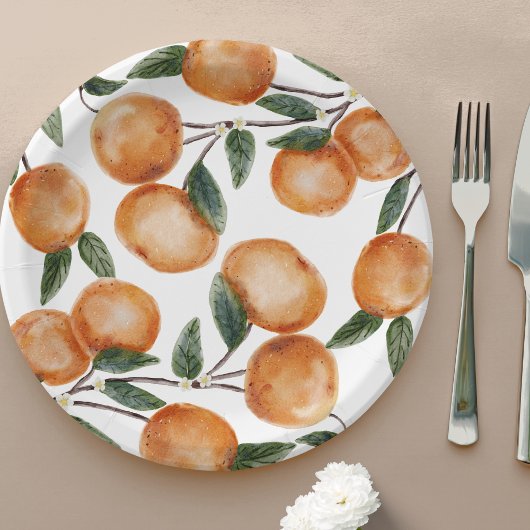 Watercolor Little Cutie Orange Citrus  Papieren Bordje