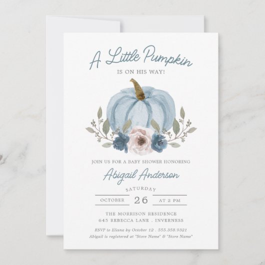 Watercolor Little Pumpkin Baby Shower Blue Kaart (Voorkant)