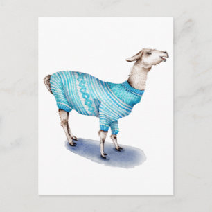 Watercolor Llama in Blue Sweater Briefkaart