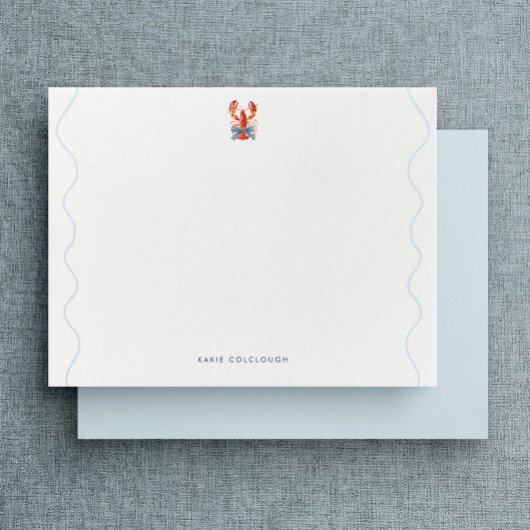 Watercolor Lobster Coastal Flat Note Card Notitiekaartje