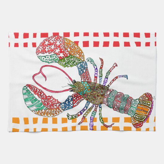 Watercolor Lobster Crustacean Kitchen Towel Theedoek (Horizontaal)