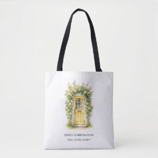 Watercolor Logo Makelaar Logo Gele Deur Tote Bag